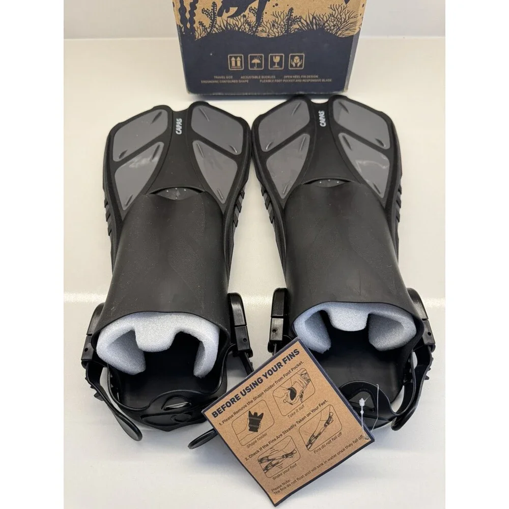 Capas Snorkel Fins Black Adult S/M 4.5-8.5 Swim Diving Flippers Adjustable